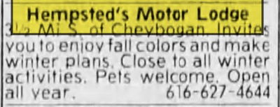Hempsteds Motor Lodge (Mullett Lake General Store) - Sept 1985 Ad (newer photo)